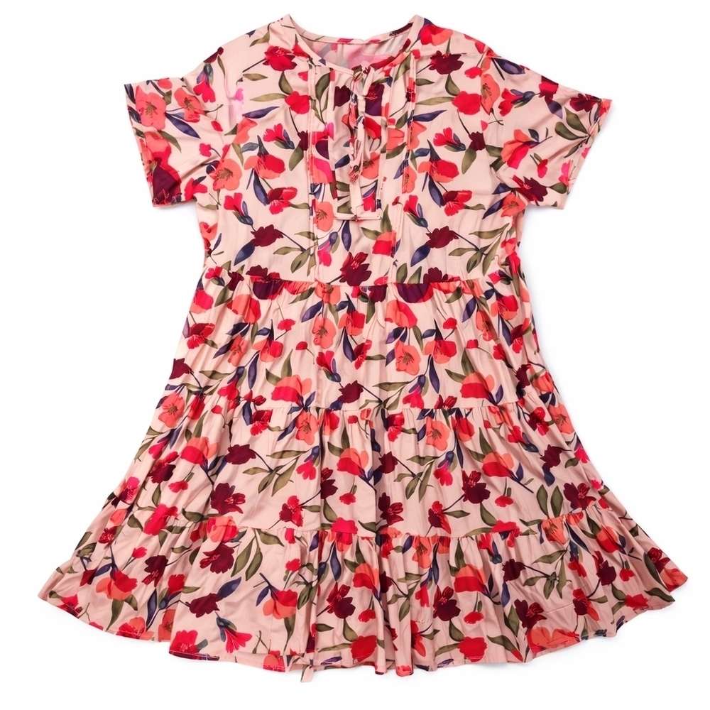 Floral tiered feminine boho cottage mini dress size M